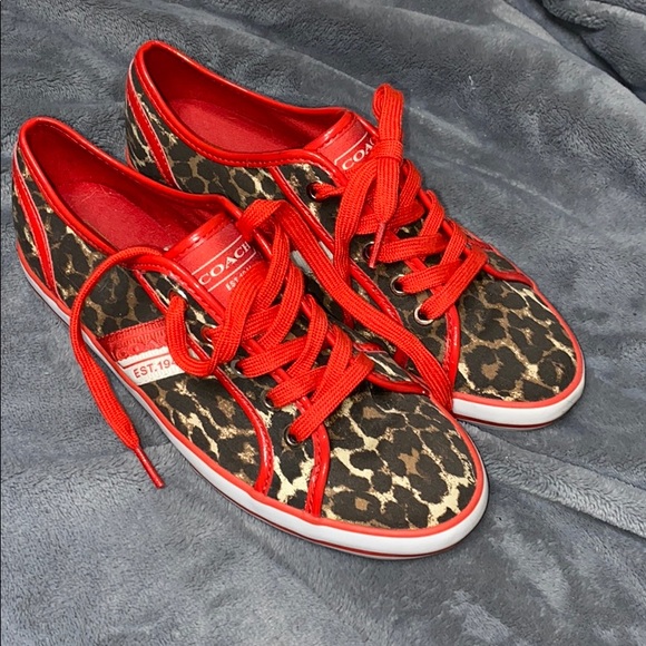 Coach Leopard Print And Red Trainers Coach Leopard Shoes 2025